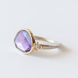 Asymmetrical Amethyst Ring with Accent Diamonds