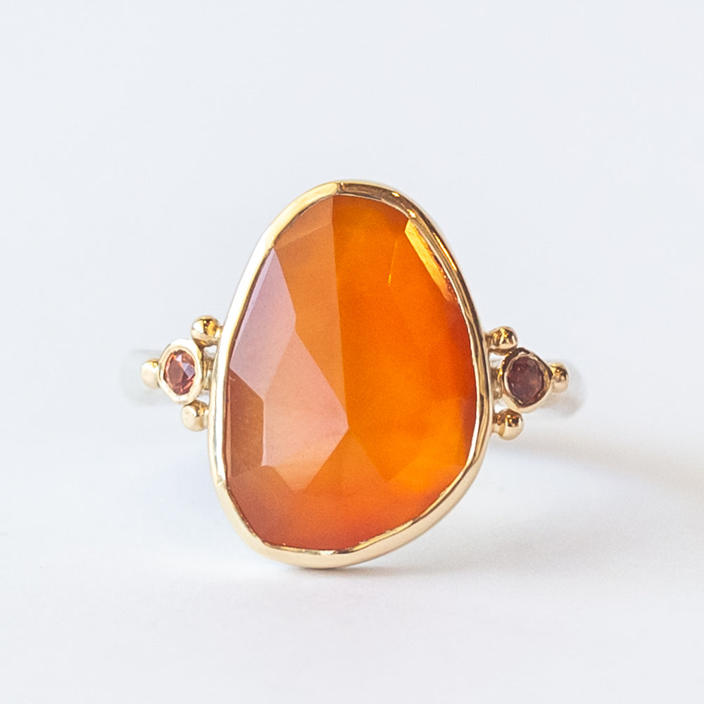 Asymmetrical Carnelian Ring with Accent Orange Sapphires