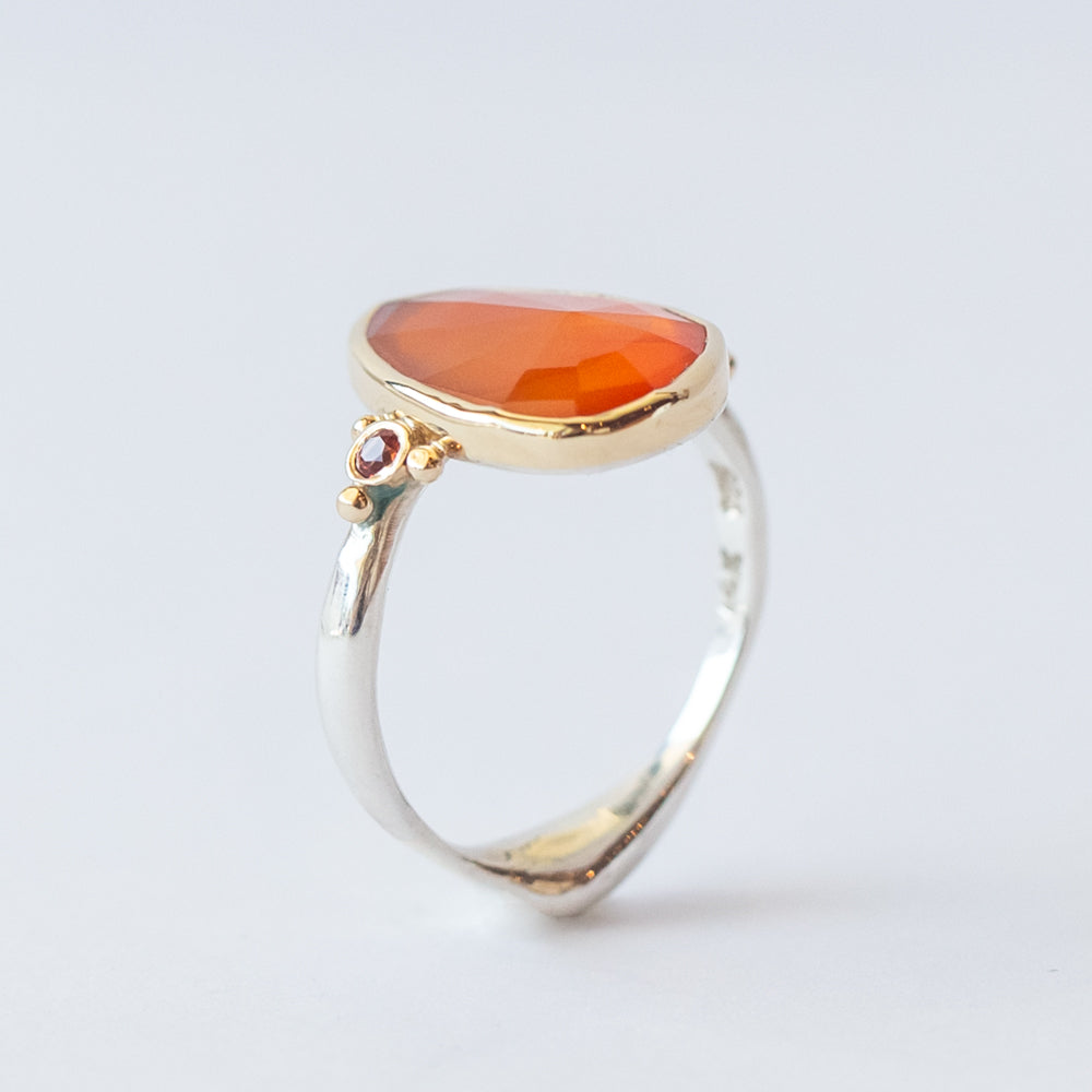 Asymmetrical Carnelian Ring with Accent Orange Sapphires