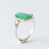 Asymmetrical Chrysoprase Ring with Accent Moonstones