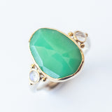 Asymmetrical Chrysoprase Ring with Accent Moonstones
