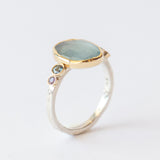 Asymmetrical Oval Aquamarine Ring with Sapphires