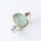 Asymmetrical Oval Aquamarine Ring with Sapphires