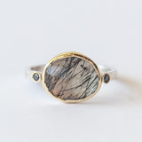 Black Tourmalinated Quartz Ring with Accent Black Diamonds