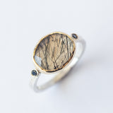 Black Tourmalinated Quartz Ring with Accent Black Diamonds