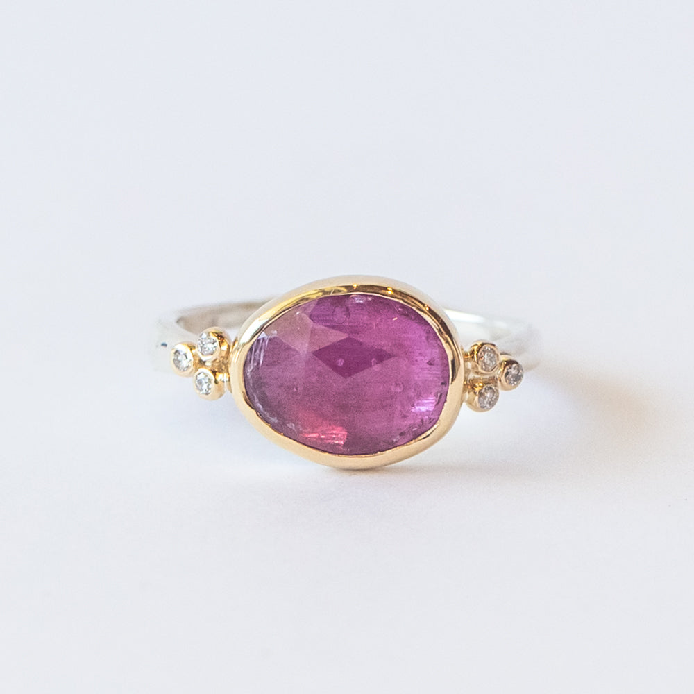 East West Ruby Ring with Accent Diamonds