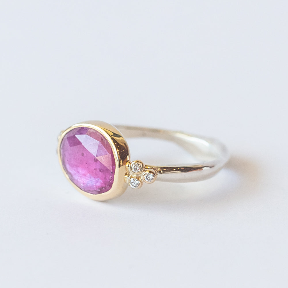 East West Ruby Ring with Accent Diamonds