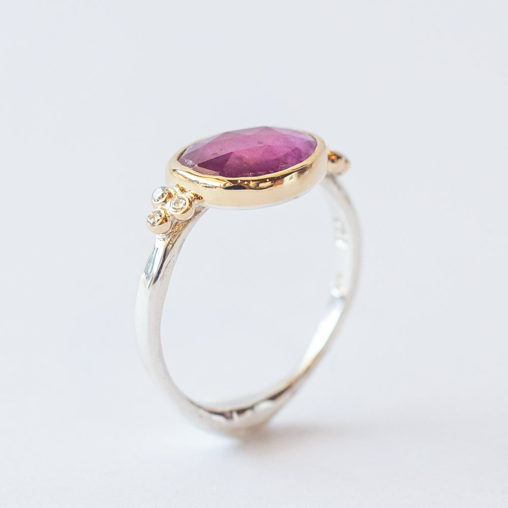 East West Ruby Ring with Accent Diamonds