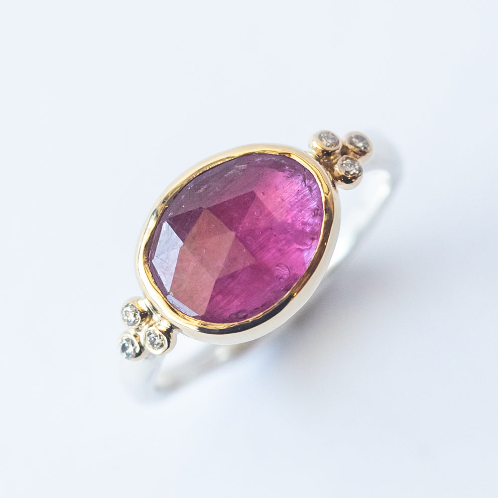East West Ruby Ring with Accent Diamonds