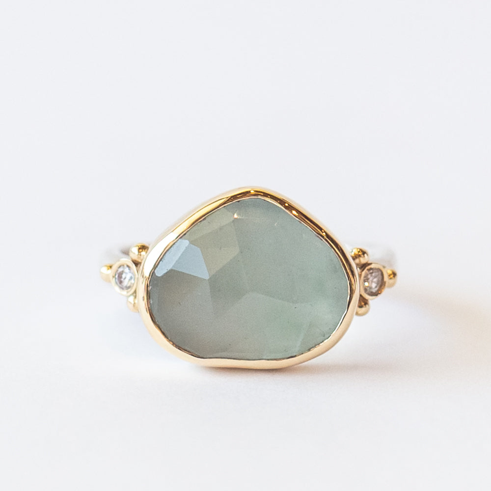 Lotus Aquamarine Ring with Accent Diamonds