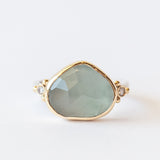 Lotus Aquamarine Ring with Accent Diamonds