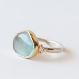 Lotus Aquamarine Ring with Accent Diamonds