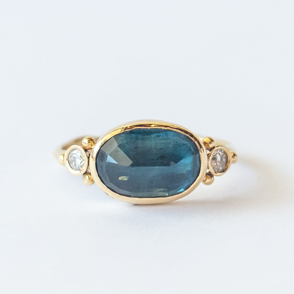 Oval Kyanite Ring with Accent Diamonds