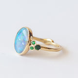 Oval Opal Ring with Accent Emeralds