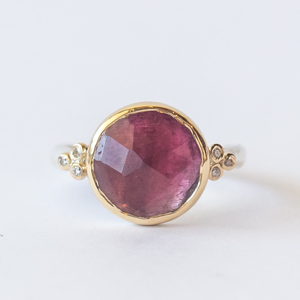 Round Pink Tourmaline Ring with Accent Diamonds