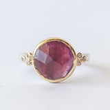 Round Pink Tourmaline Ring with Accent Diamonds