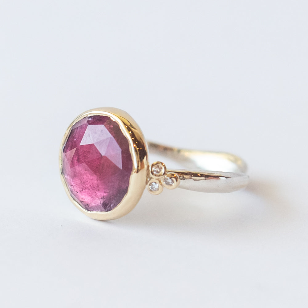 Round Pink Tourmaline Ring with Accent Diamonds
