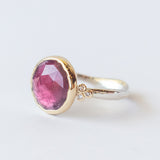 Round Pink Tourmaline Ring with Accent Diamonds