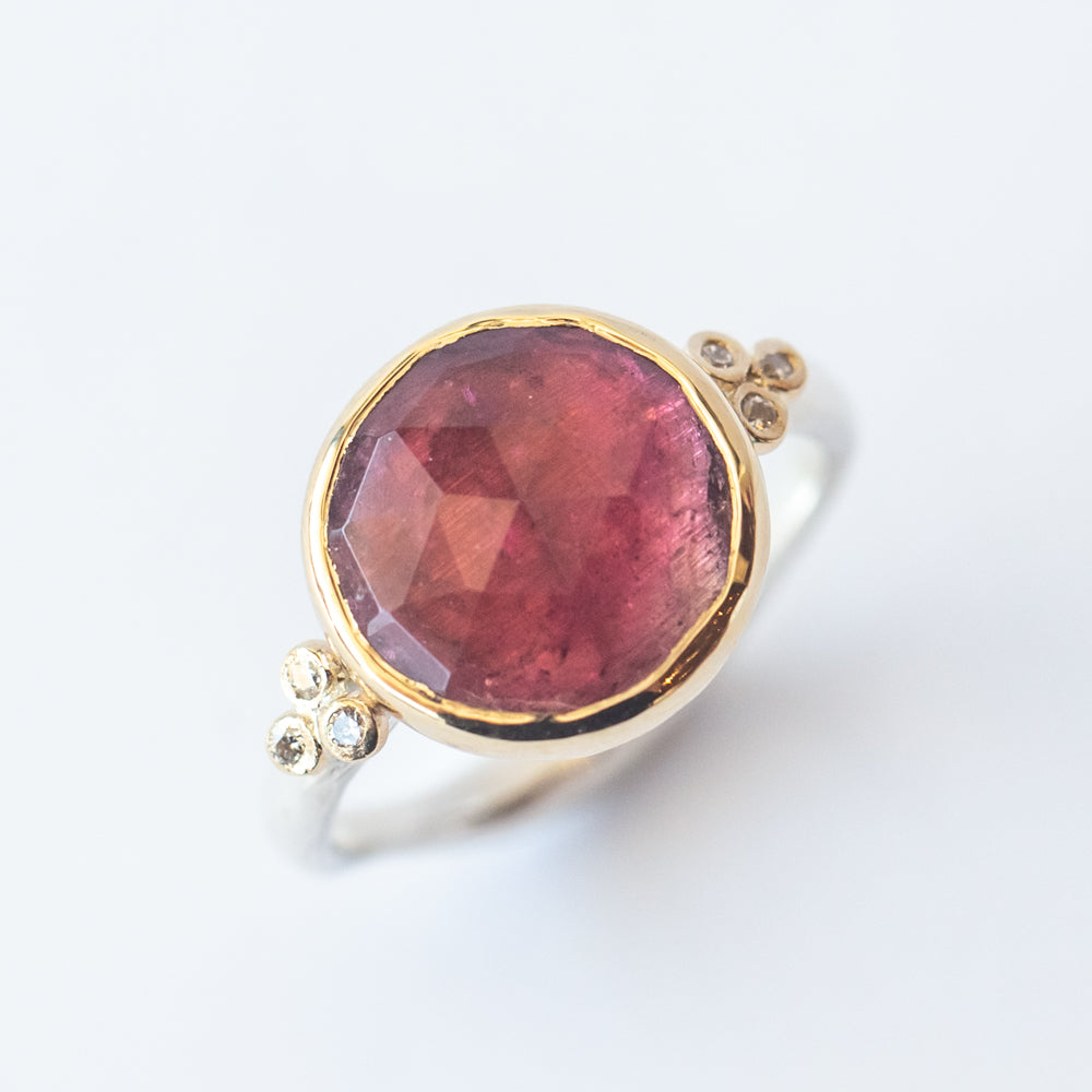Round Pink Tourmaline Ring with Accent Diamonds