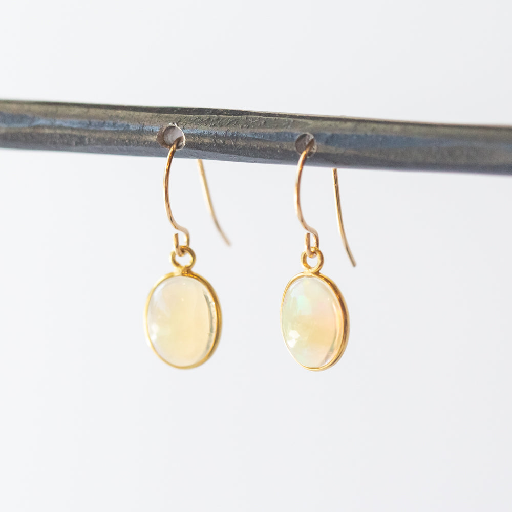 Oval Opal Cabochon Drop Earrings