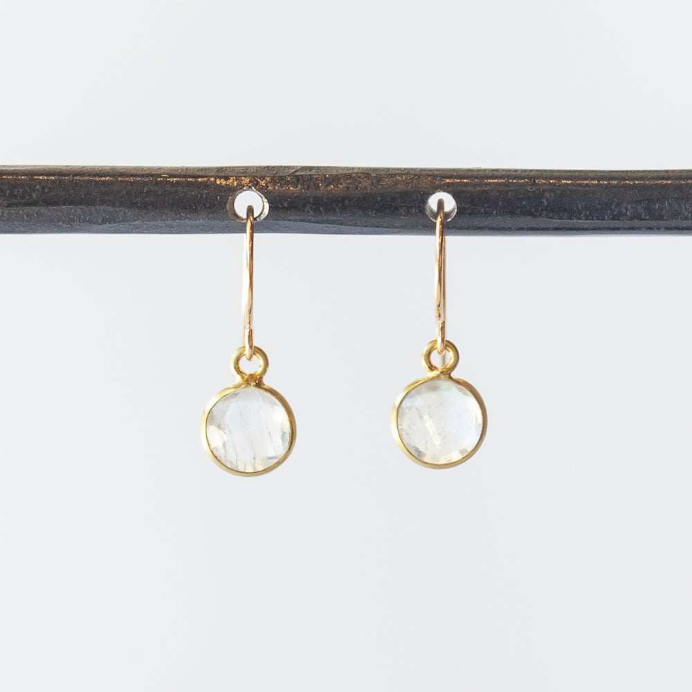 Small Round Rainbow Moonstone Drop Earrings