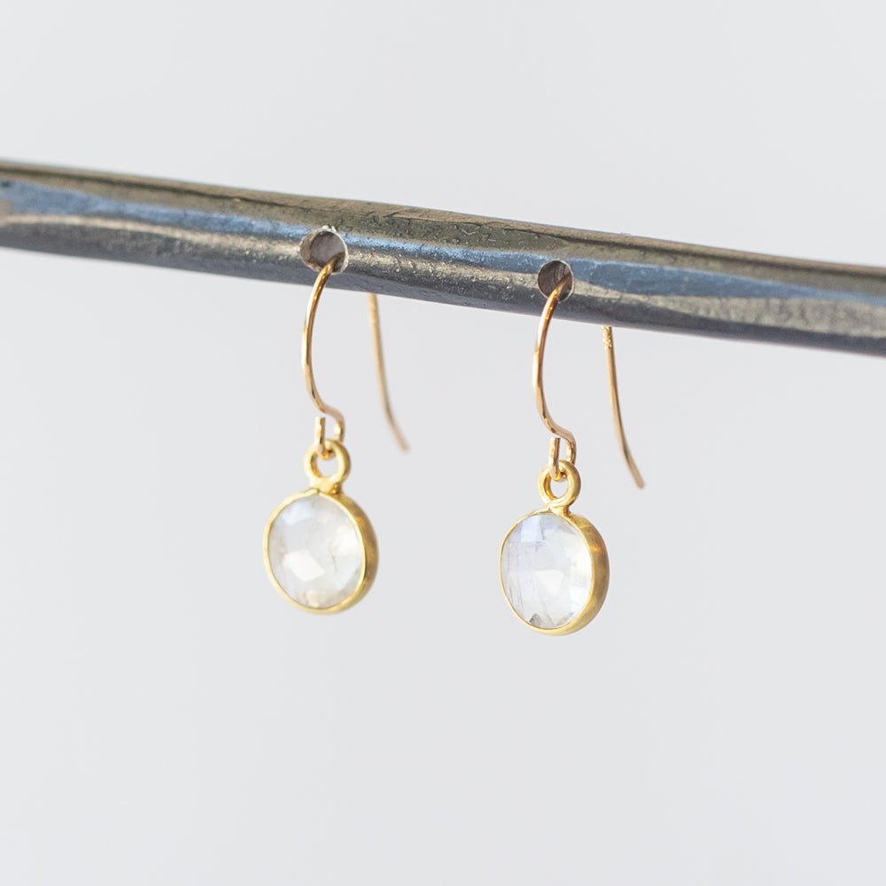 Small Round Rainbow Moonstone Drop Earrings