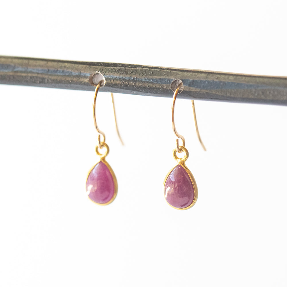Small Ruby Teardrop Drop Earrings