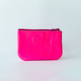 X Small Zip Pouch, Fluoro Pink Patent