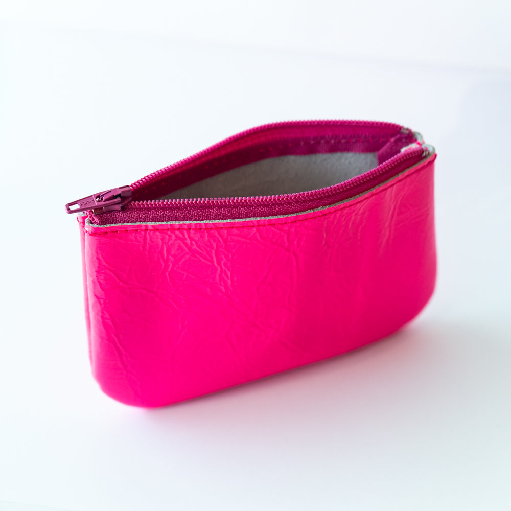 X Small Zip Pouch, Fluoro Pink Patent