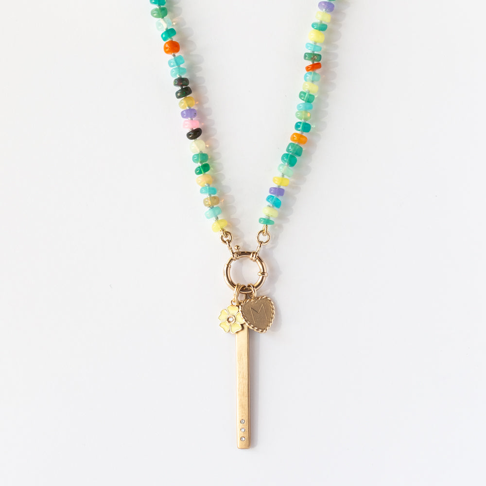 Multicolored Opal Beaded Necklace with Charm Clasp