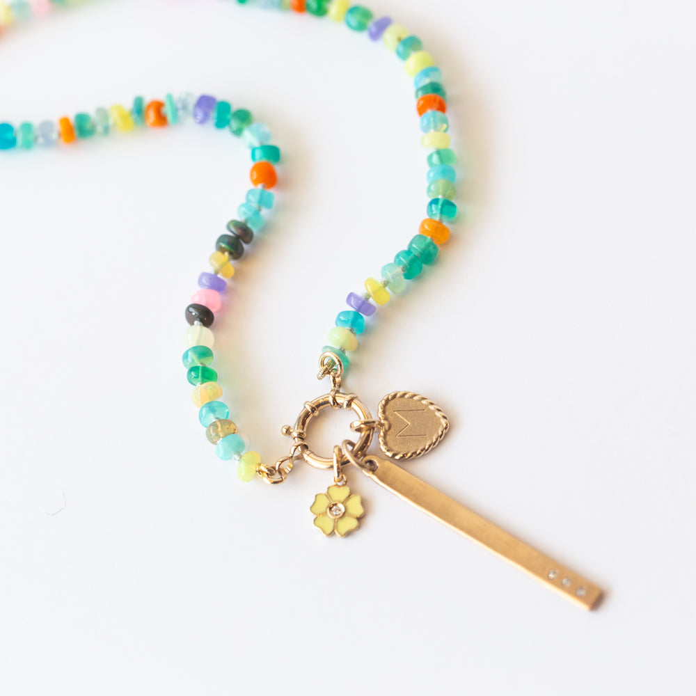 Multicolored Opal Beaded Necklace with Charm Clasp