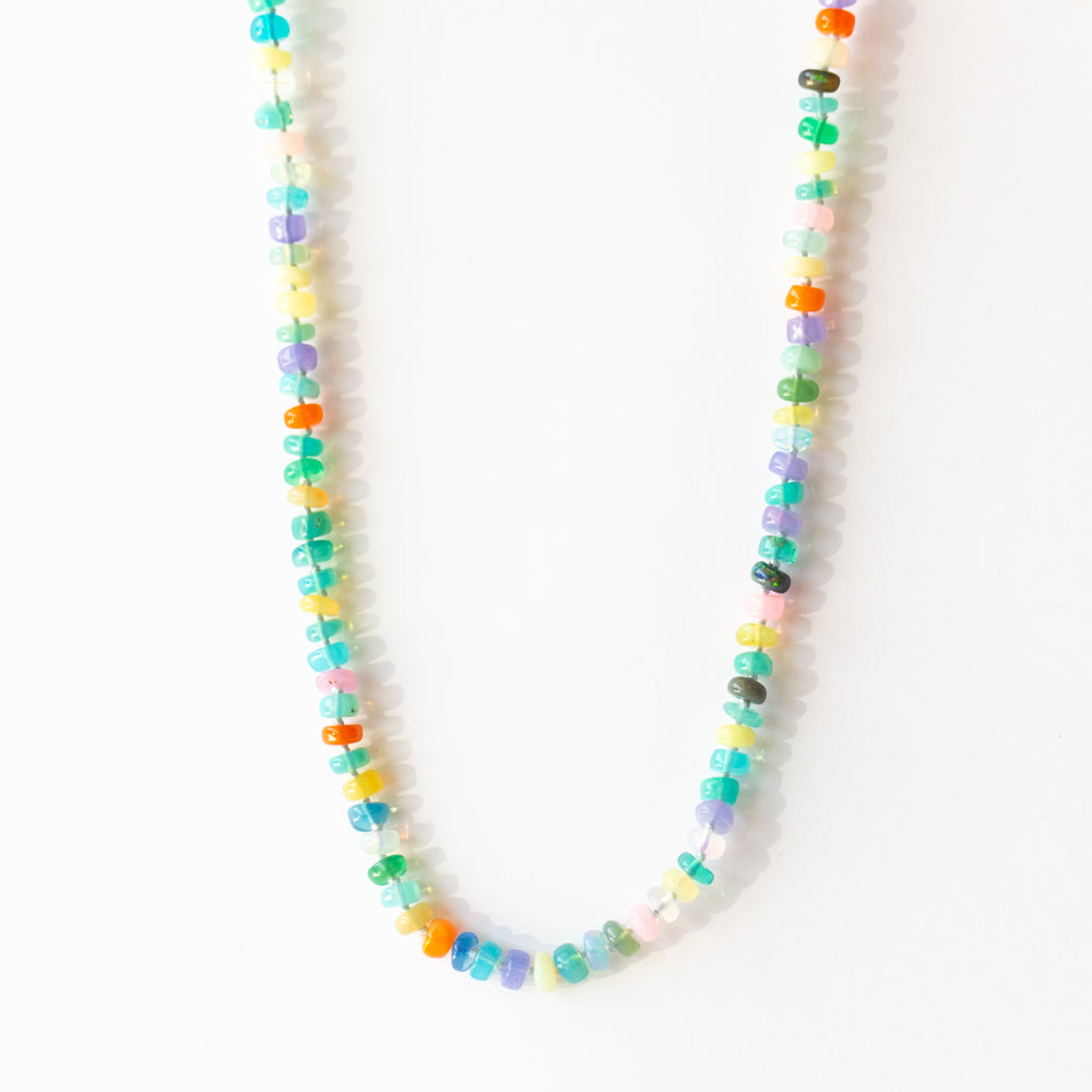 Multicolored Opal Beaded Necklace with Charm Clasp