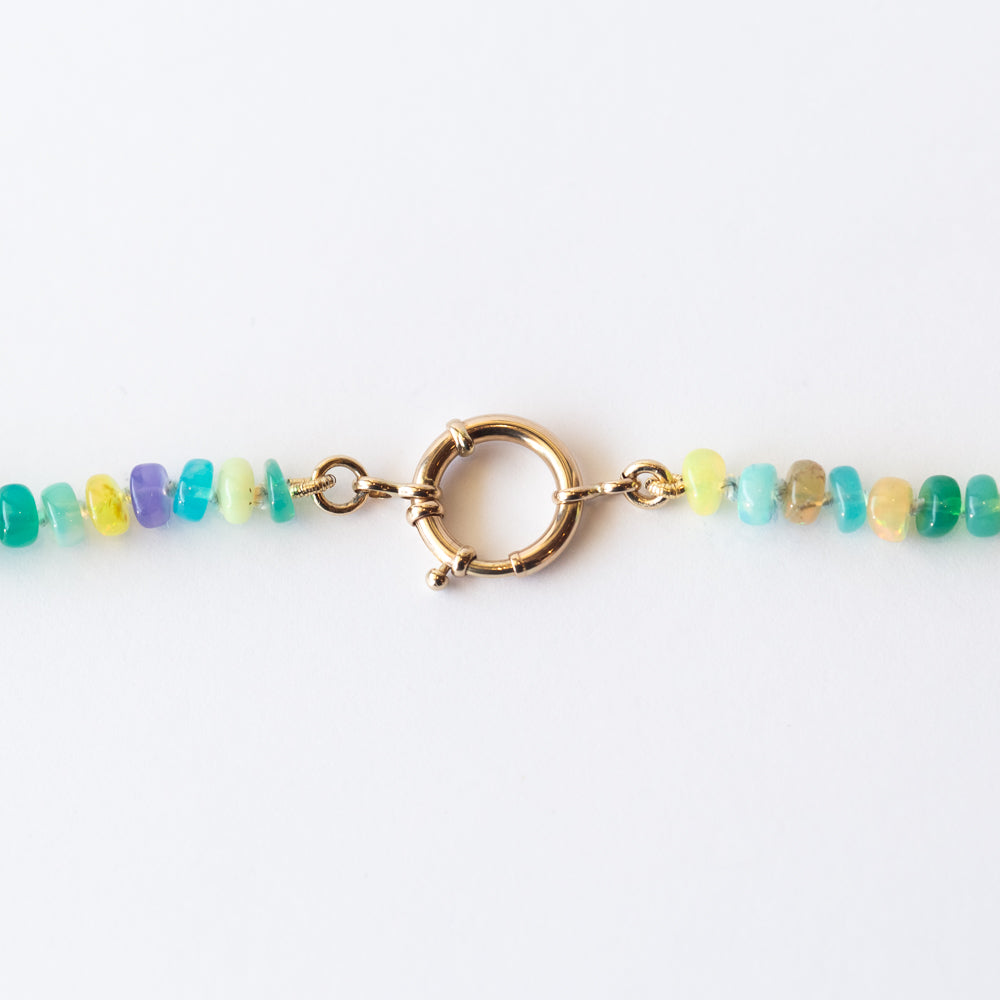 Multicolored Opal Beaded Necklace with Charm Clasp