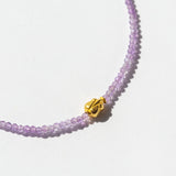 Amethyst Beaded Bracelet with Gold Flower Bead
