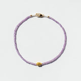 Amethyst Beaded Bracelet with Gold Flower Bead