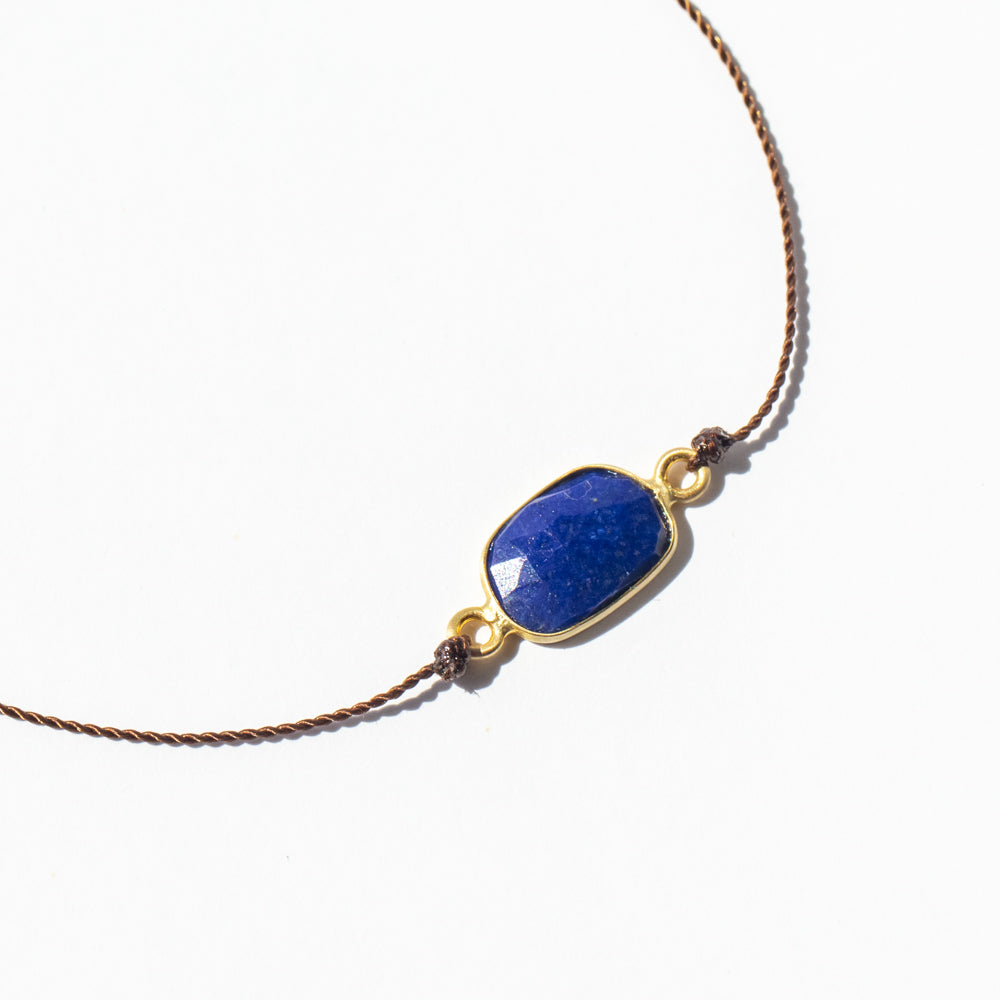 Asymmetrical Rectangle Lapis Cord Bracelet