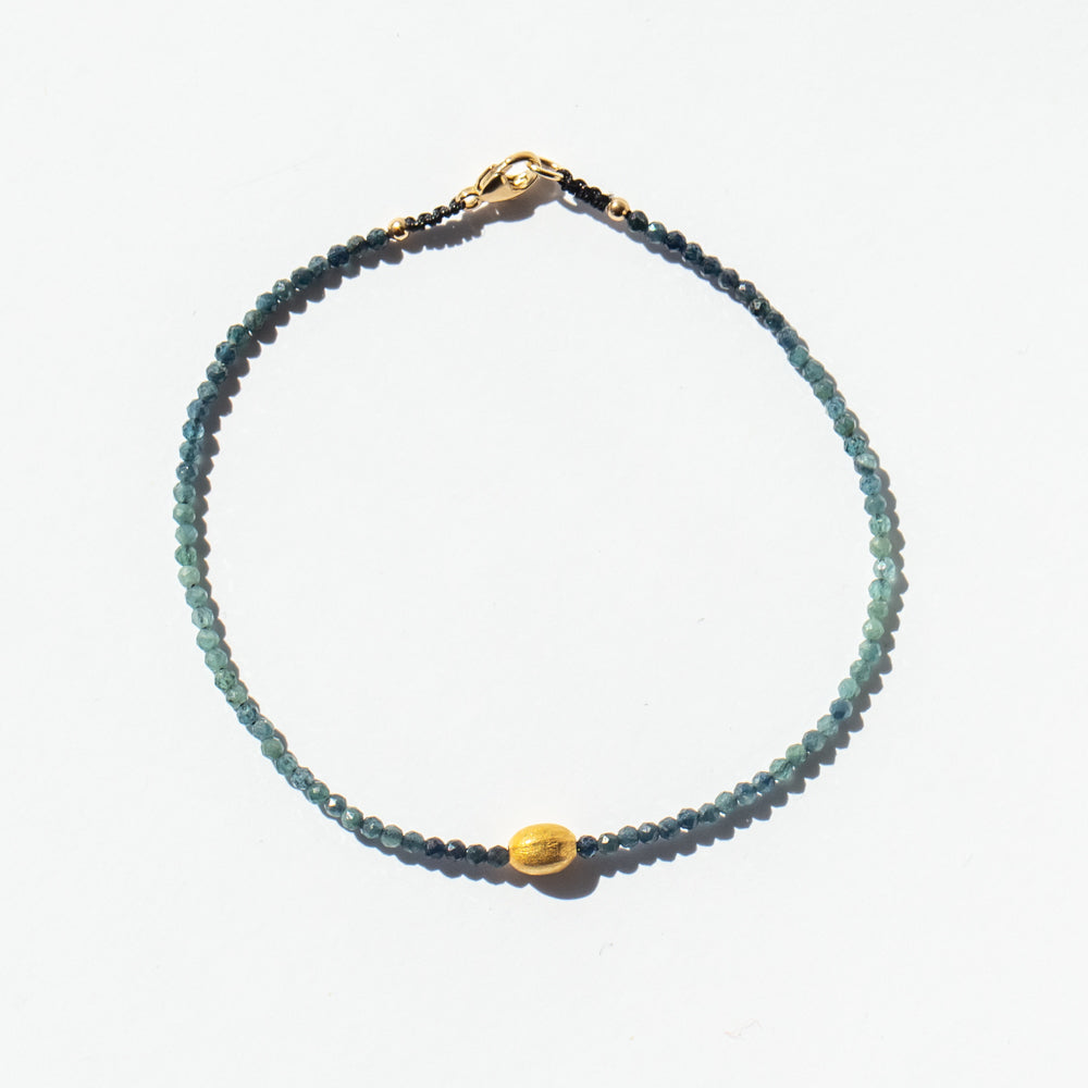 Blue Tourmaline Beaded Bracelet with Chunky Oval Gold Bead