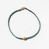 Blue Tourmaline Beaded Bracelet with Chunky Oval Gold Bead