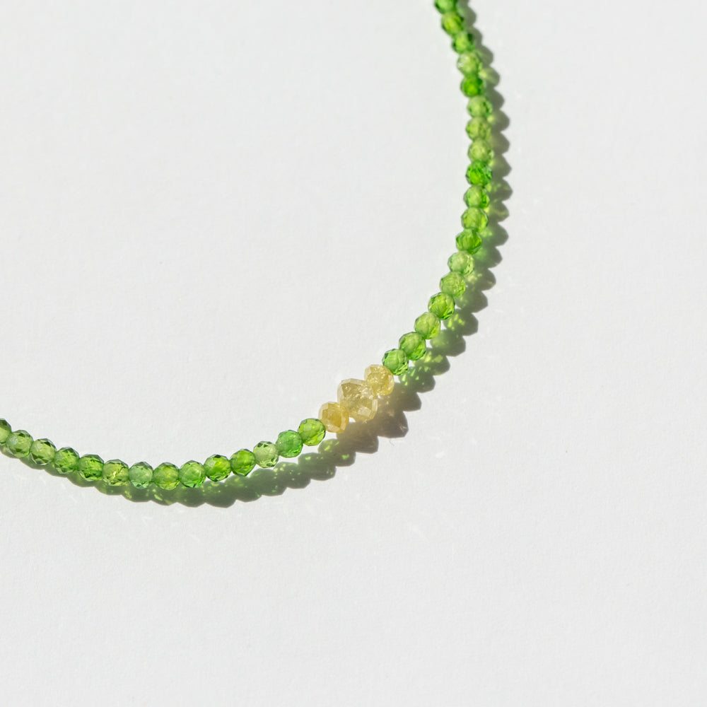 Chrome Diopside Beaded Bracelet with Three Diamond Beads