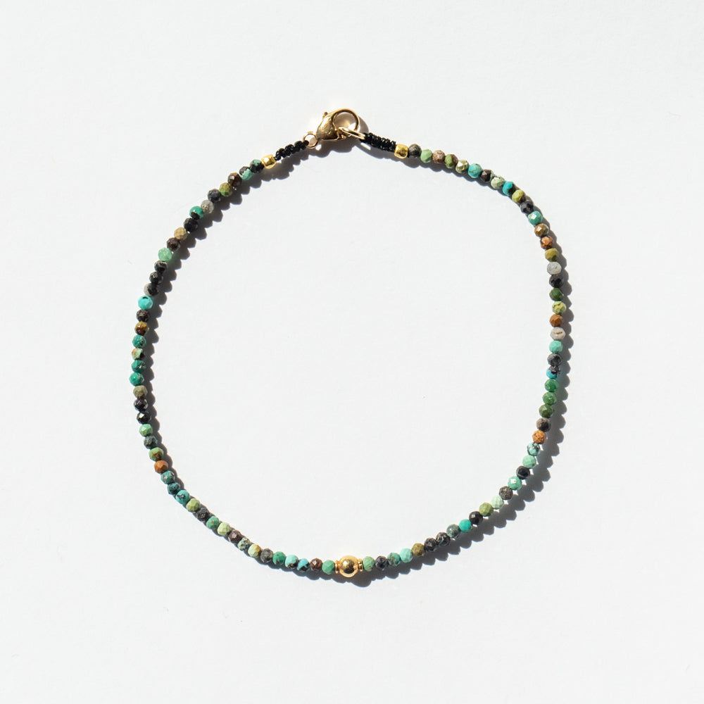 Chrysocolla Beaded Bracelet with Round Gold Bead