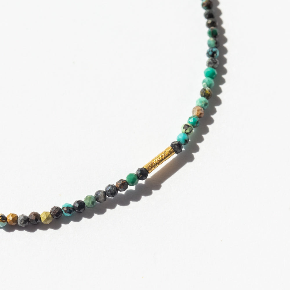 Chrysocolla Beaded Bracelet with Gold Tube Bead