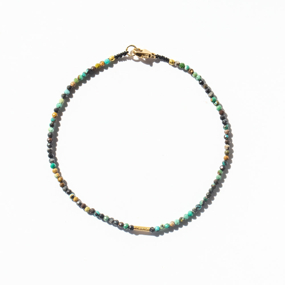 Chrysocolla Beaded Bracelet with Gold Tube Bead