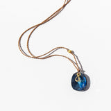 Cushion Kyanite Cord Necklace with Tiny Teardrop Diamond Dangle