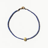 Dark Lapis Tube Beaded Bracelet with Oval Flat Gold Bead