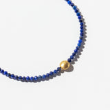 Faceted Lapis Beaded Bracelet with Round Flat Gold Bead