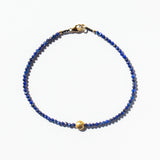 Faceted Lapis Beaded Bracelet with Round Flat Gold Bead