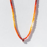 Fire Opal Beaded Necklace with Square Dark Orange Sapphire Dangle