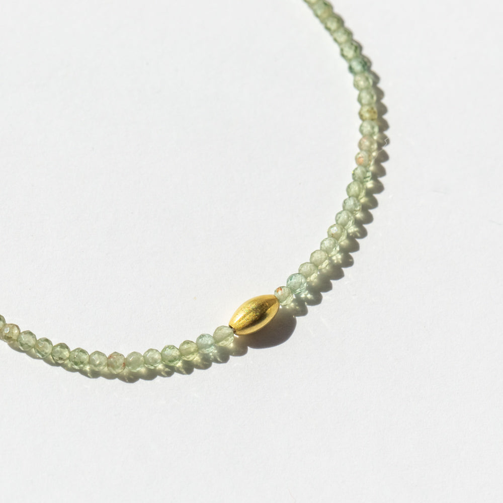 Green Apatite Beaded Bracelet with Oblong Gold Bead