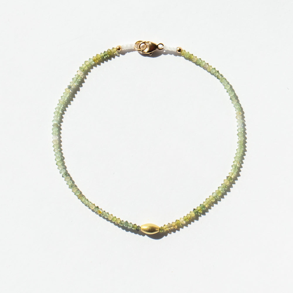 Green Tourmaline Beaded Bracelet with Oblong Gold Bead