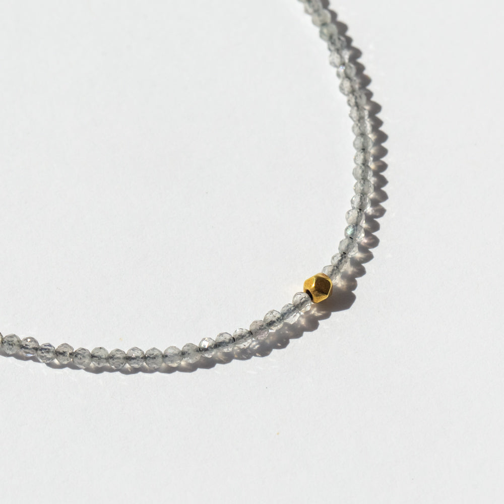Labradorite Beaded Bracelet with Small Faceted Gold Bead